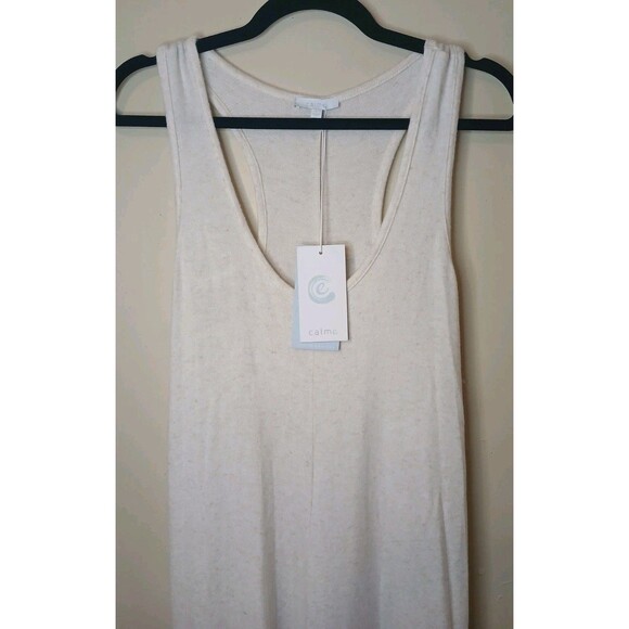 CALME by Johnny Was Sz L Tank Dress SOFT Tencel Linen Knit Cream Off White $148 - Picture 3 of 15